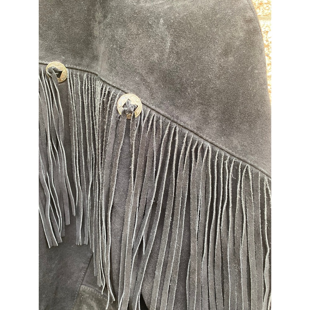 Vintage Suede Fringe Western Black Jacket Small Cowboy Festival Americana Boho - Picture 5 of 7
